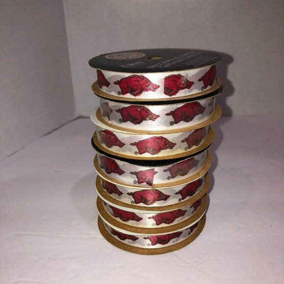 Arkansas Razorbacks Ribbon Licensed By Offray Made In USA 7 Rolls 9/16 x 12 Feet - Picture 1 of 6